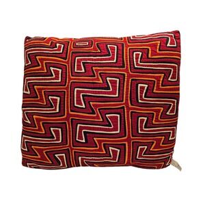 Handmade Kuna Indian Mola Pillow Red Geometric Folk Art Panama 16x13